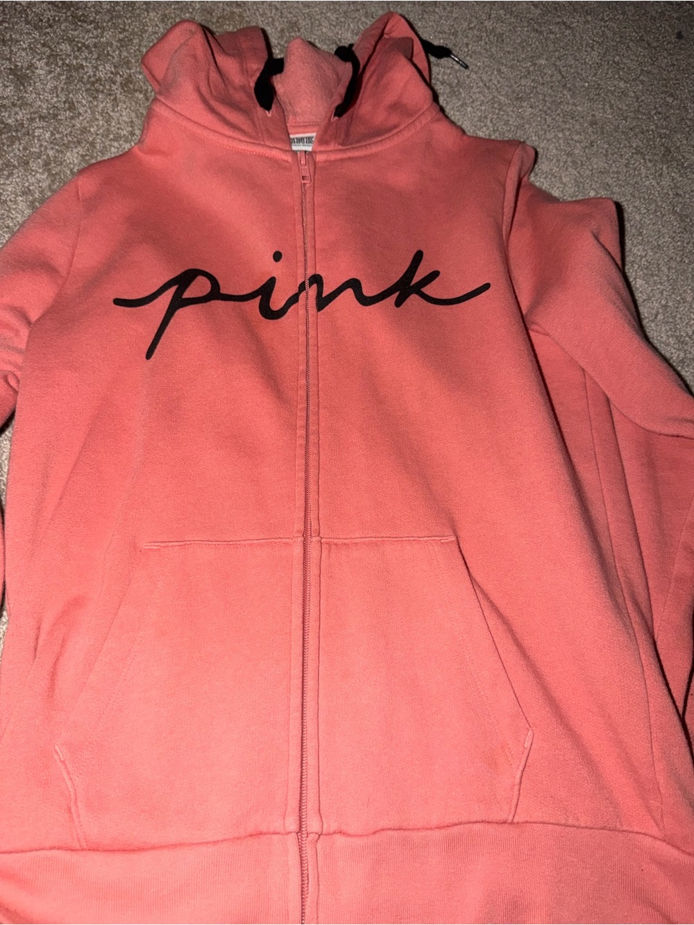 PINK Victoria's Secret Coral Hoodie with Black Drawstrings